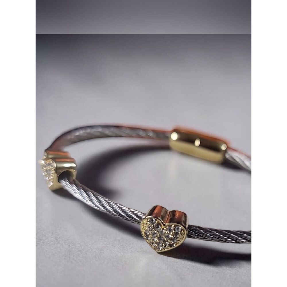 Gold & Silver Heart Cable Bracelet - Women's Jewelry